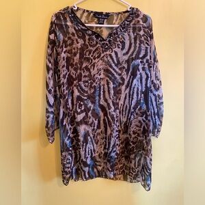 Double Decker Animal Print Chiffon Swim Coverup / Beaded & Shimmery Size S/M